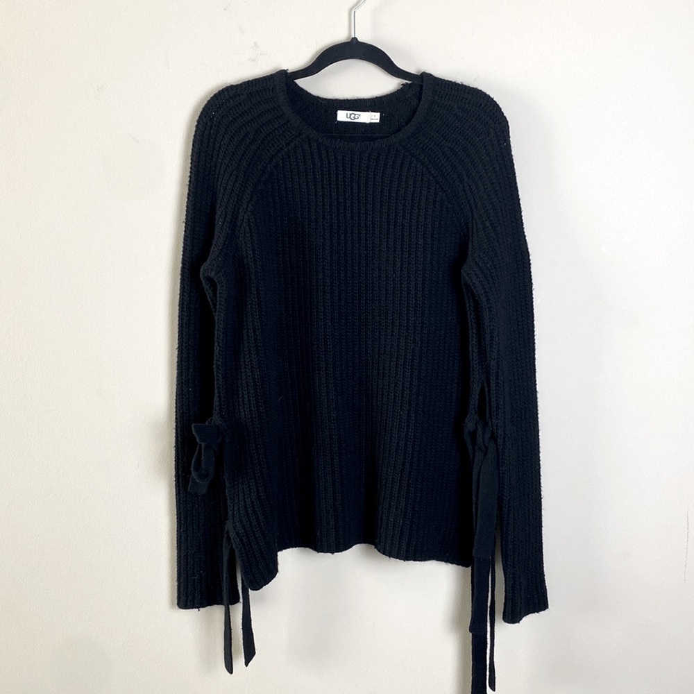 Ugg Wool Lace Up Side Crew Neck Black Knit Sweater sz Small